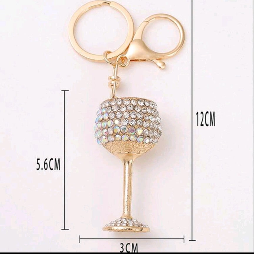 Rhinestone Wine Glass Keychain/Bag Charm
