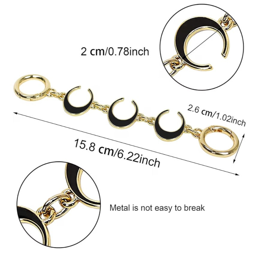 Black or White Crescent Moon Purse Chain w/3 Moons