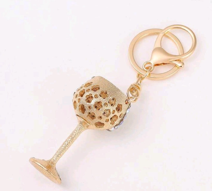 Rhinestone Wine Glass Keychain/Bag Charm