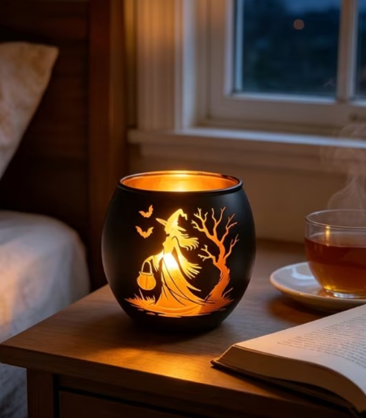 Halloween Witch Glass Votive Candle Holder