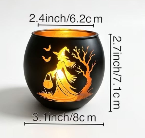 Halloween Witch Glass Votive Candle Holder
