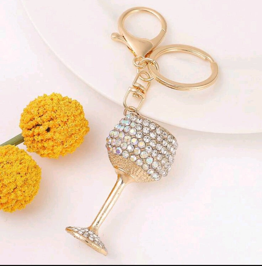 Rhinestone Wine Glass Keychain/Bag Charm