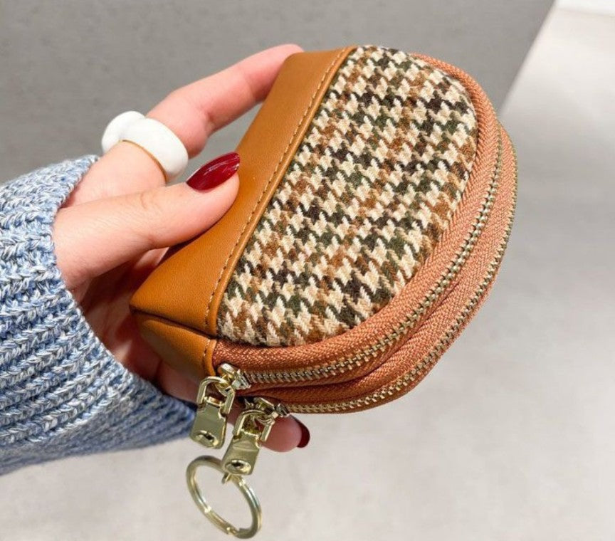 Hounds tooth Double Zipper Bag