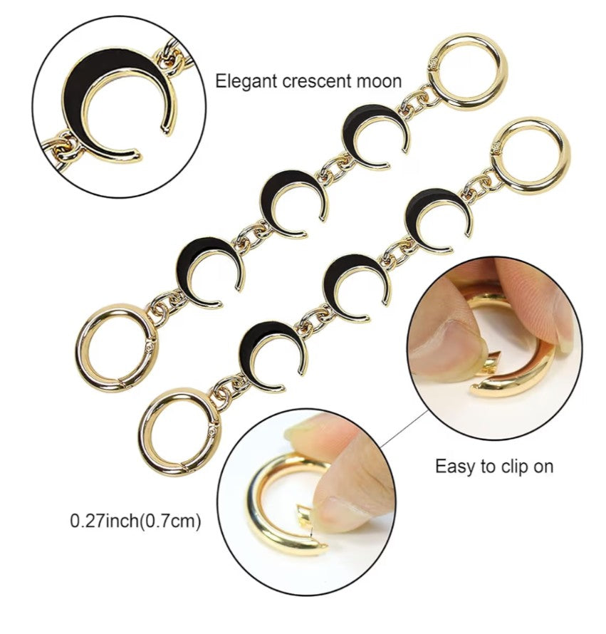 Black or White Crescent Moon Purse Chain w/3 Moons