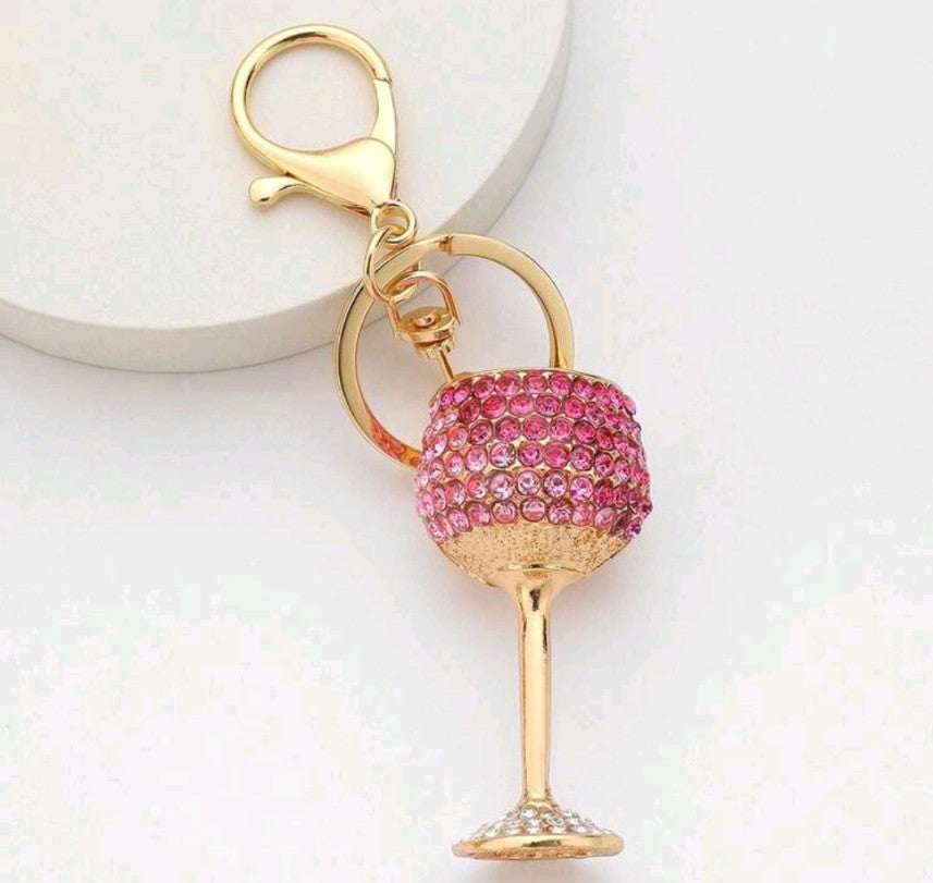 Rhinestone Wine Glass Keychain/Bag Charm