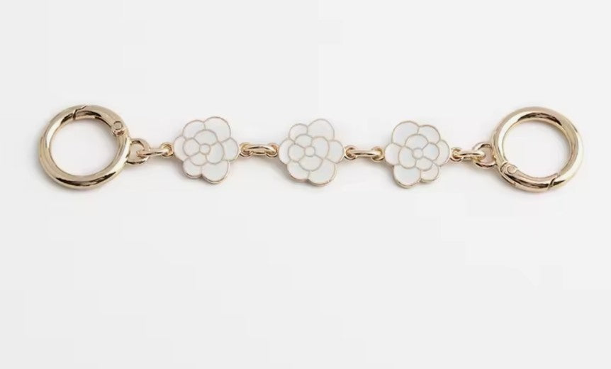 3 CAMELLIA BAG CHARM EXTENDER,GOLD TONE