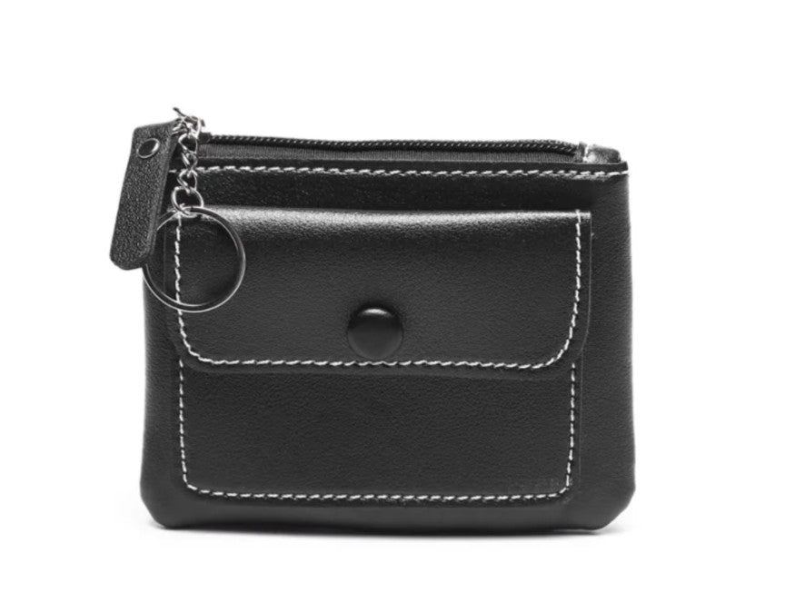 Women's Black Solid Color Pu Leather Zipper Coin Purse