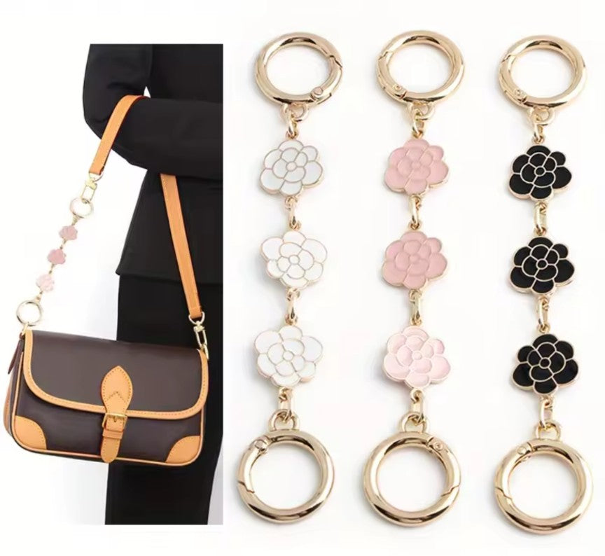 3 CAMELLIA BAG CHARM EXTENDER,GOLD TONE