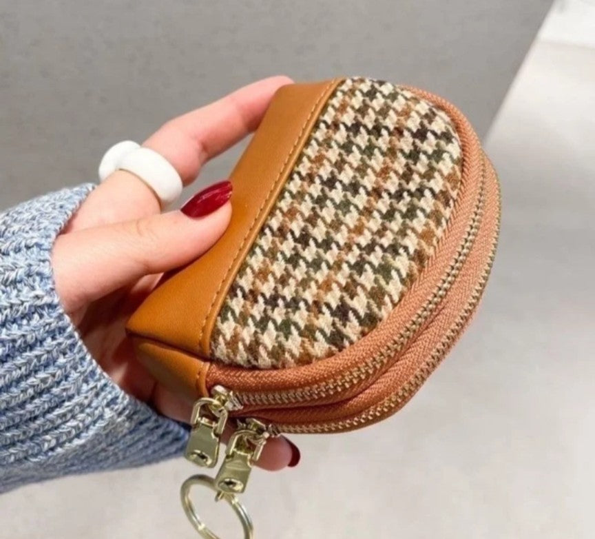 Unisex Houndstooth Pu Leather Zipper Wallets