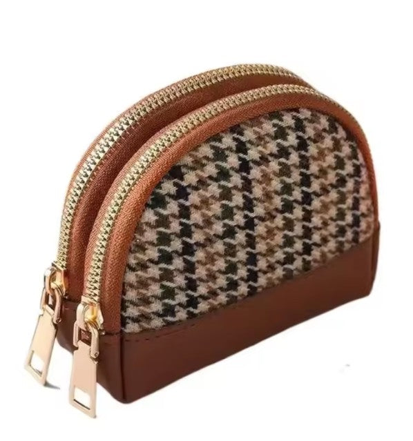 Hounds tooth Double Zipper Bag