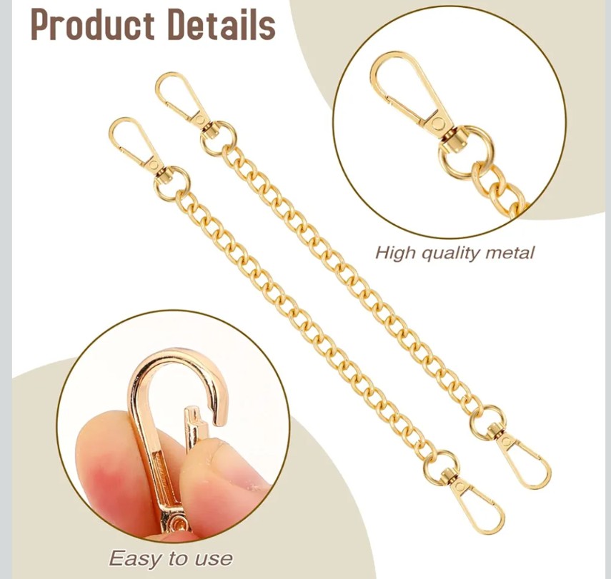 Set of 2 Gold Handbag Chain Extenders