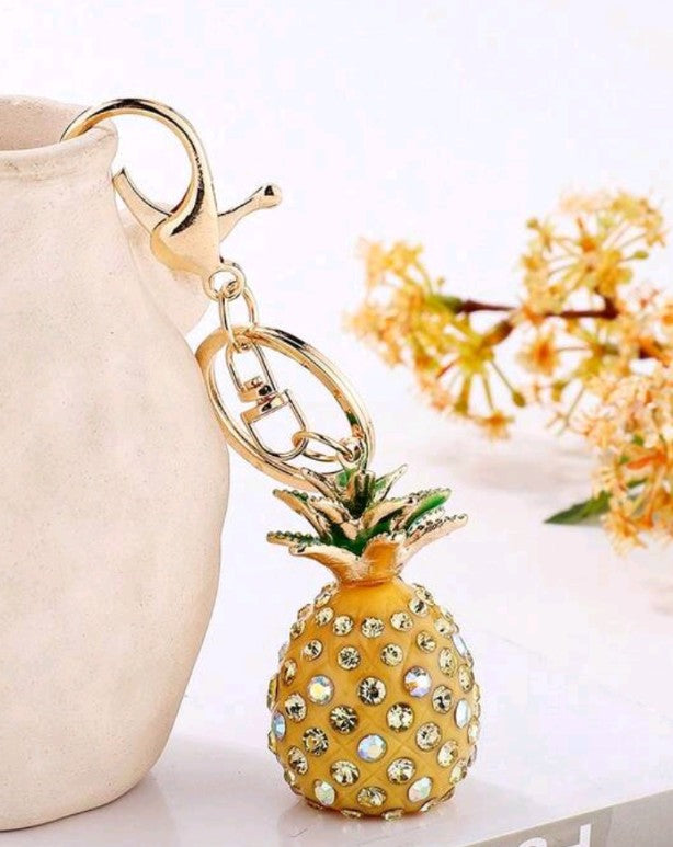 Rhinestone Golden Pineapple In Keychain/Bag Charm