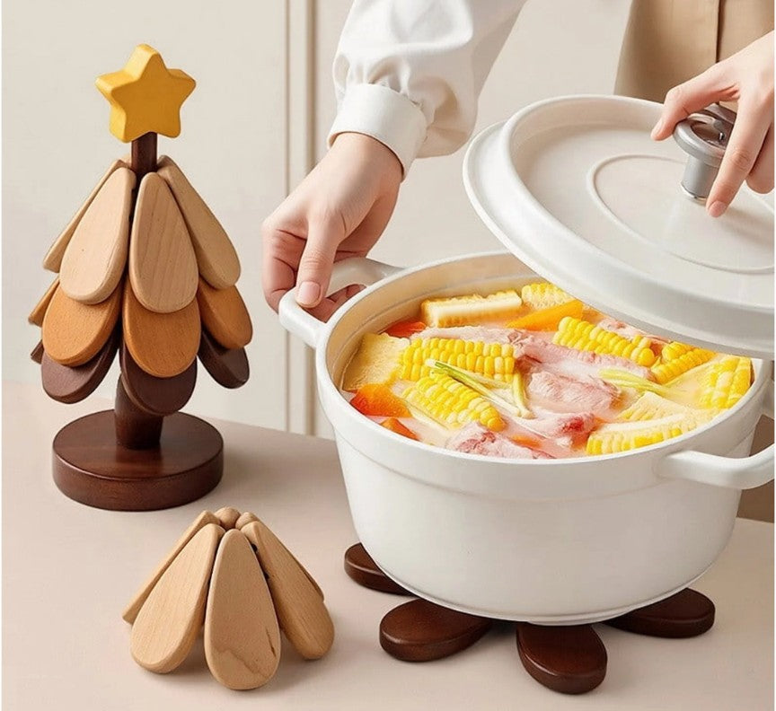 Christmas Tree Wooden Coaster Set